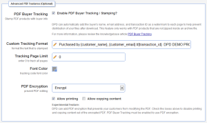 PDF Advanced Options Panel