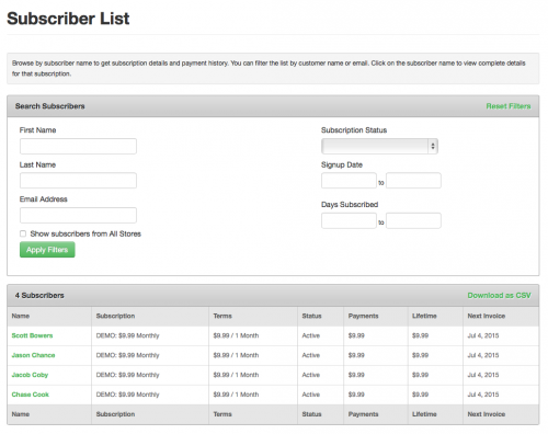 Subscriber List in DPD Admin