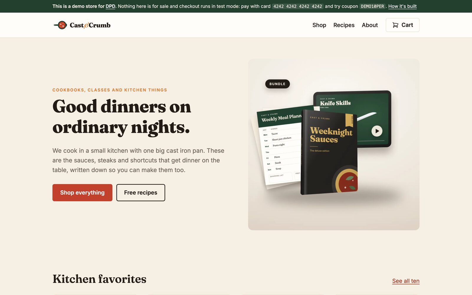 The Cast & Crumb demo store's home page